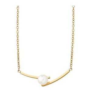 18K Gold Plated Women Necklace w/ Pearl Accent Valentine Gift Anniv Birthday